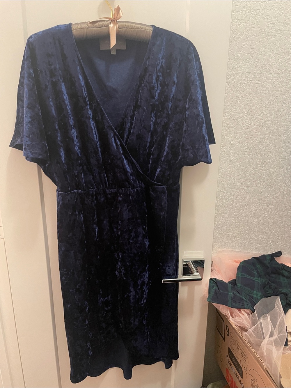 Anthropologie Velvet Wrap Dress in Deep Navy Blue